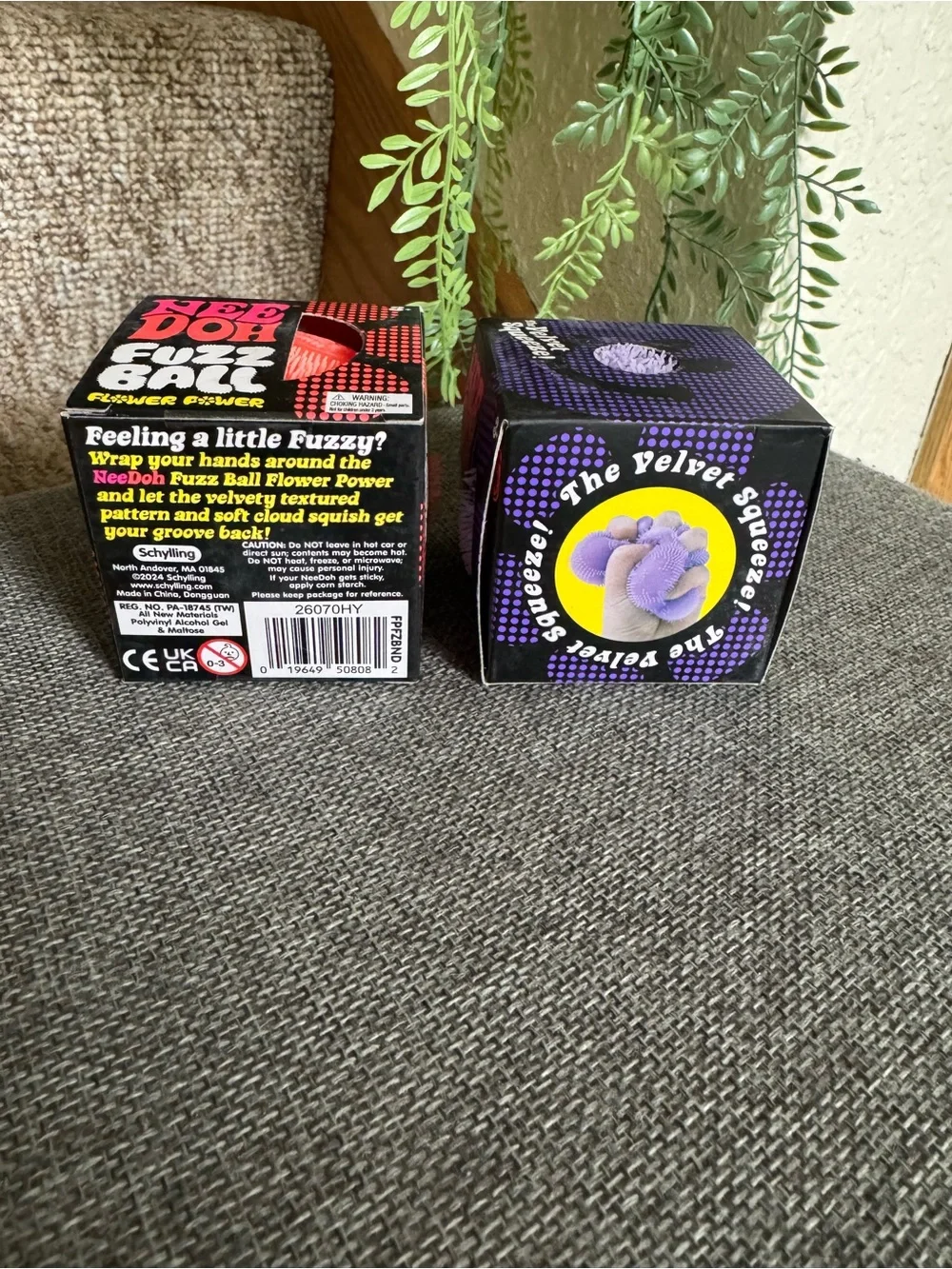 Authentic Needoh Fuzz Ball Flower Power - Orange & Purple (2 pack)